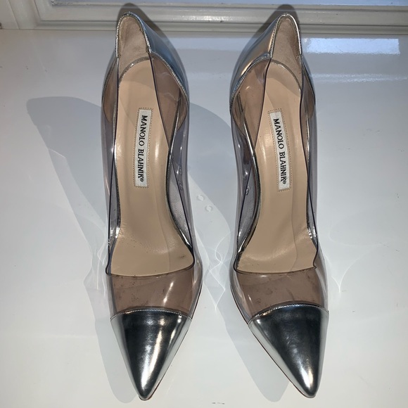 Auth MANOLO BLAHNIK silver and clear PVC pumps - Picture 9 of 16